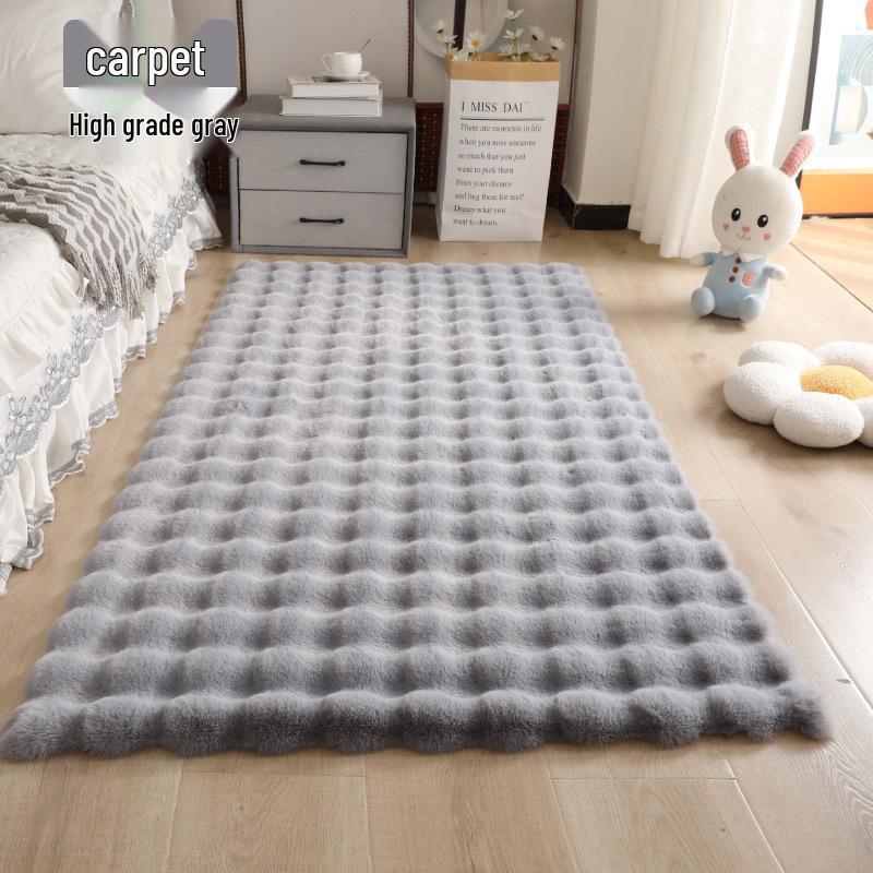 Cream Imitation Rabbit Fur Carpet - Ideal for Bedroom, Cloakroom, Living Room, or Bay Window. Bubble Velvet Plush Mat.