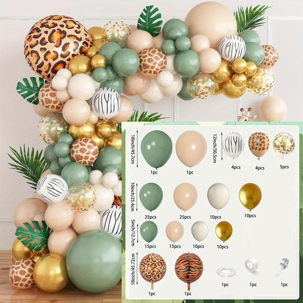 140pcs Leopard Print and Tiger Print Giraffe Balloon Set, Jungle-themed Birthday Outdoor Picnic, Wedding, Anniversary Decoration