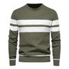 Men’s Euro Fit Striped Colorblock Crew Neck Pullover Sweater