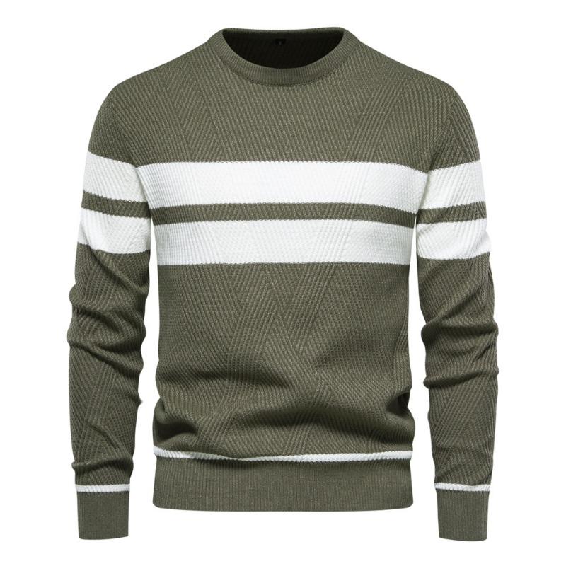 Men’s Euro Fit Striped Colorblock Crew Neck Pullover Sweater