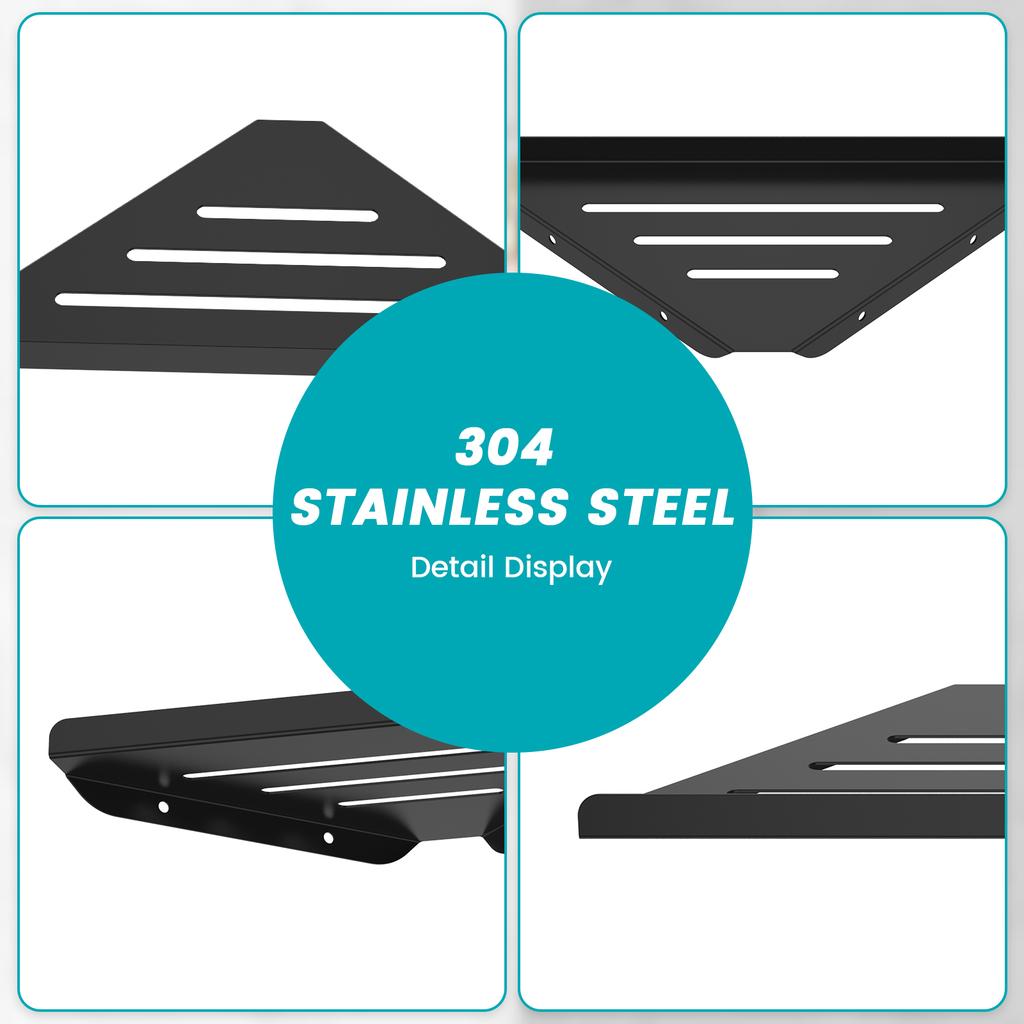 Wall Mount Shower Corner Shelf No-drill 304 Stainless Steel Corner Shampoo Body Wash Storage Organizer for Bathroom Glass Shelf