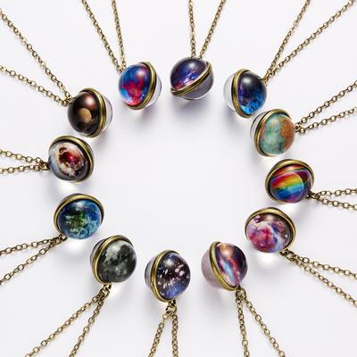 Collana Pendente Retro Luminosa a Doppia Faccia Galassia Nebulosa Universo Moda Brilla al Buio Sistema Solare Pianeta Cielo Stellato