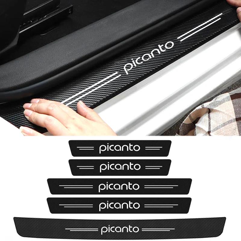 AANJ1 Carbon Fiber Car Door Sill Protective Film Interior for KIA Picanto Logo Trunk Threshold Anti Scratch Stickers Waterproof Decals