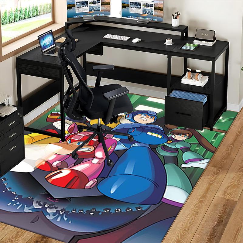 1pc Mega Man Anime Cartoon Design Office Chair Mat Non-Slip Carpet for Home Decor, Living Room, Bedroom, Game Room - Perfect Gift for Fans.Y037