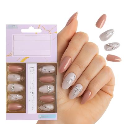 Coslifestore- Pack of 24 Almond Shape Press On Nails, Reusable Nail Extensions, Artificial Fake Nails Set For Women (Rose Pink, Nude Floral Design
