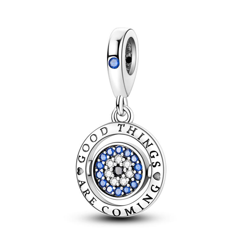 Authentic Copper Blue Life Tree Evil Eye Sun Round Charms Pendants Fit Qikaola Original Bracelets Diy Jewelry