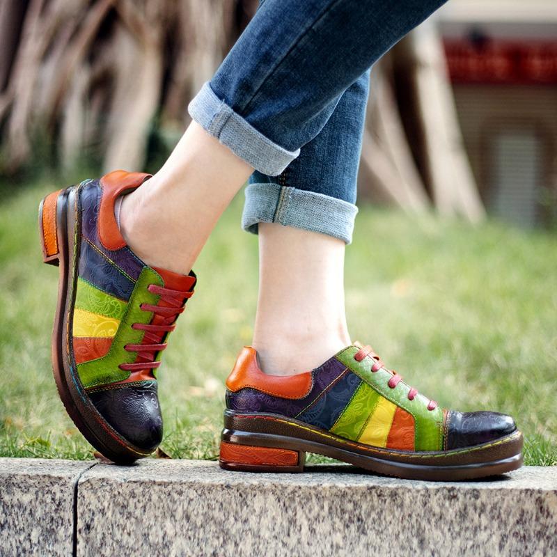 Cross mirror hot-selling hand-polished color splicing spring leather women's shoes