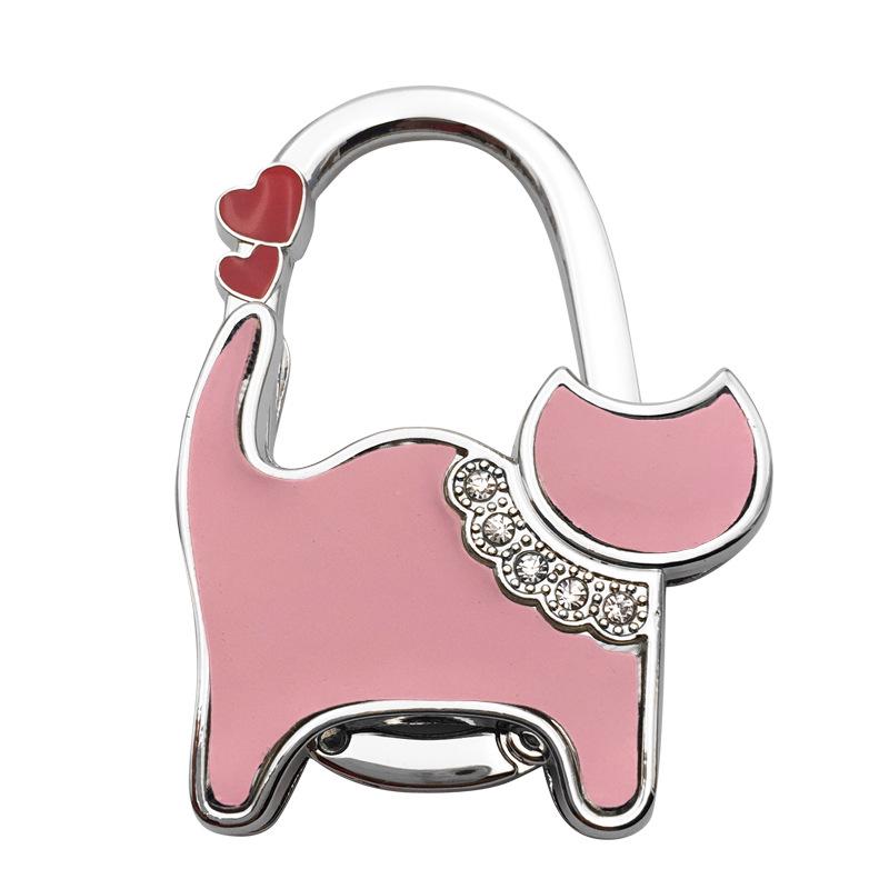 Two-heart Cat Bag Hook: Customizable Logo, Inner-Folding Table Edge Hook for Ladies