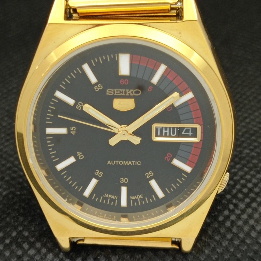 REFURBISHED VINTAGE SEIKO 5 AUTO 6309A JAPAN MENS DAY/DATE BLACK WATCH A309510-2 Seiko-a309510