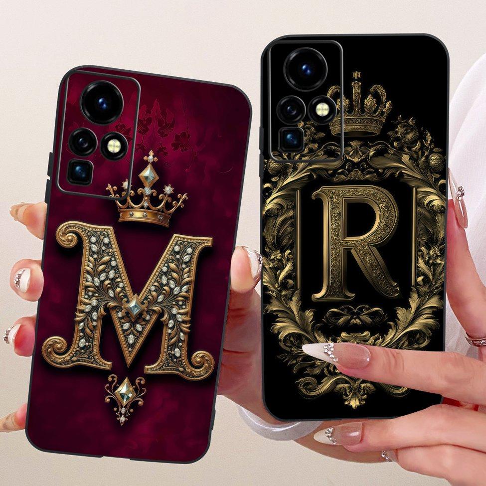 For Infinix Zero X Pro Case For Infinix Zero X Cover Silicone Luxury Crown A-Z Letters 2D Flat Pattern Soft Casing X6810 X6811