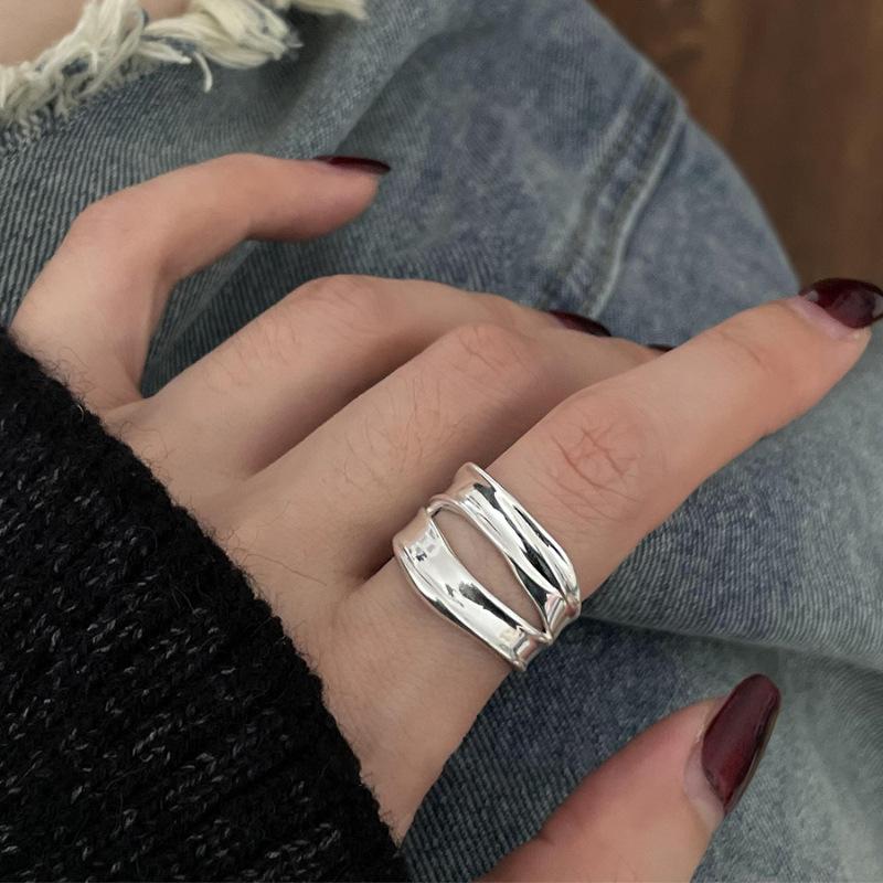 PANJBJ 925 Sterling Silve Irregular Ring for Women Girl Liquid Lava Hollowing Out Wide Hip Hop Jewelry Gift Dropshipping