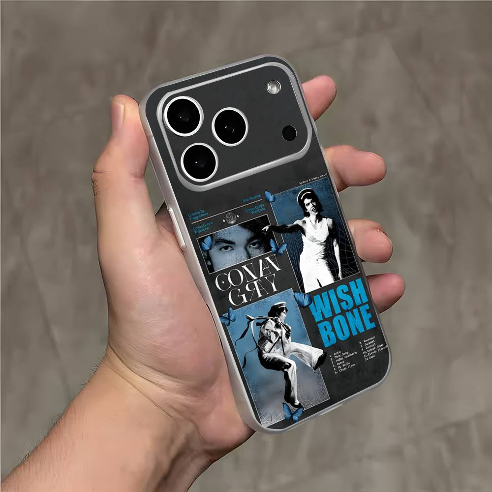 C-Conan Gray Wishbone Shockproof Transparent White Phone Case For iPhone 17,16,15,14,13,12,11,Pro,Max Magnetic Wireless Charging