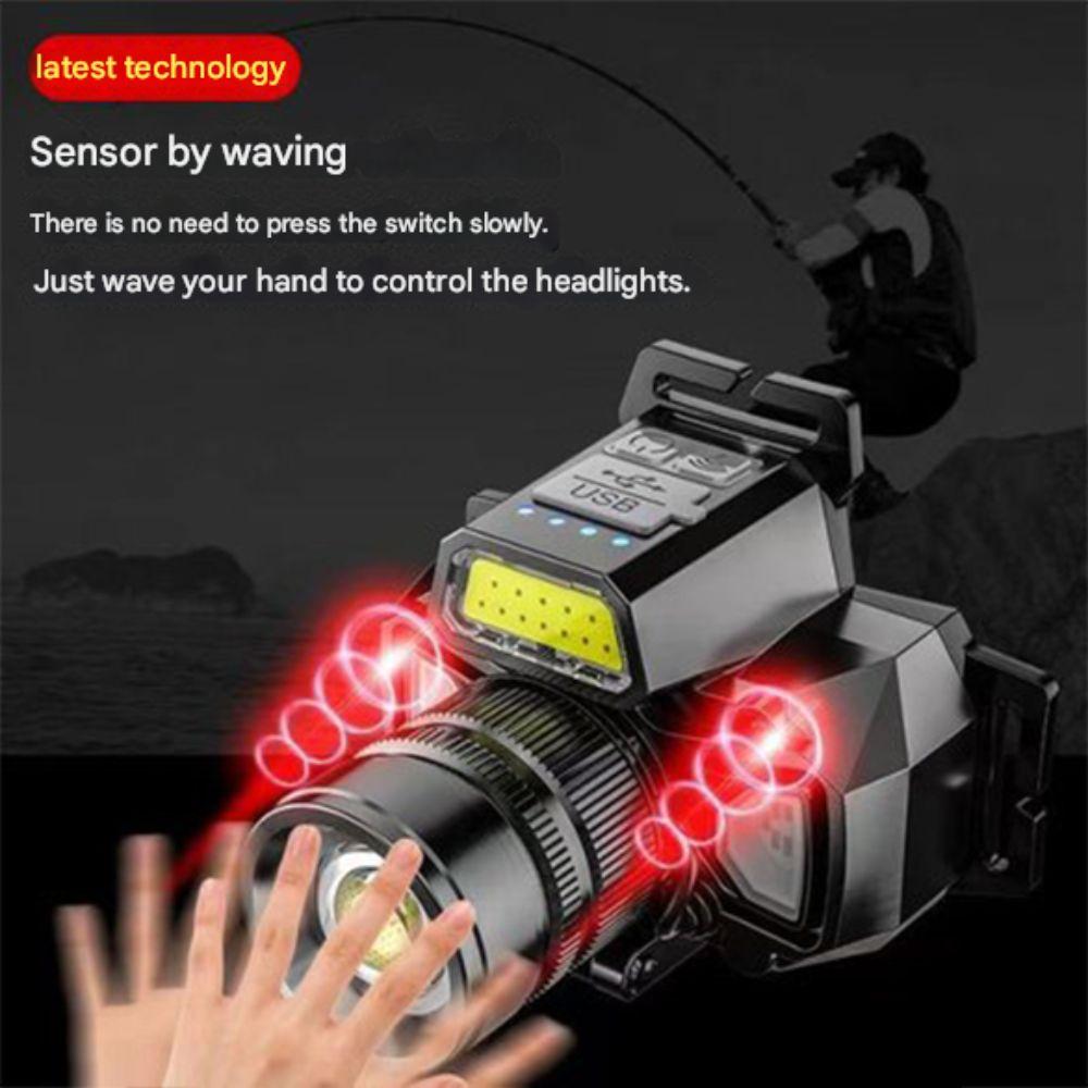 High-power Sensor Headlamp Five Lighting Modes Rechargeable LED Headlamp Waterproof Super Bright Camping Search Light Cycling