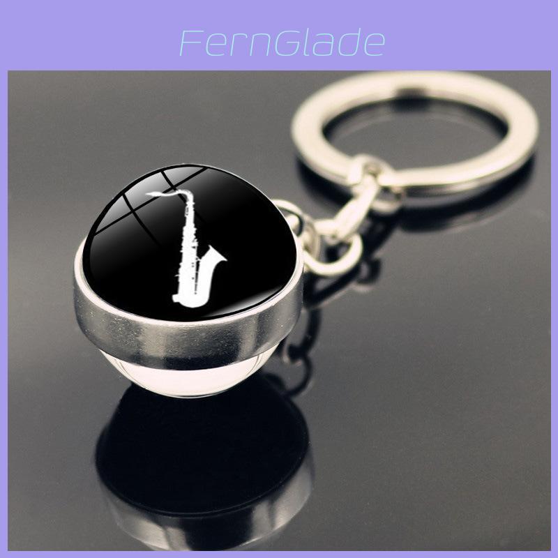 Modern Simple Design Drum Pattern Keychain Double-sided Glass Pendant For Music Lovers
