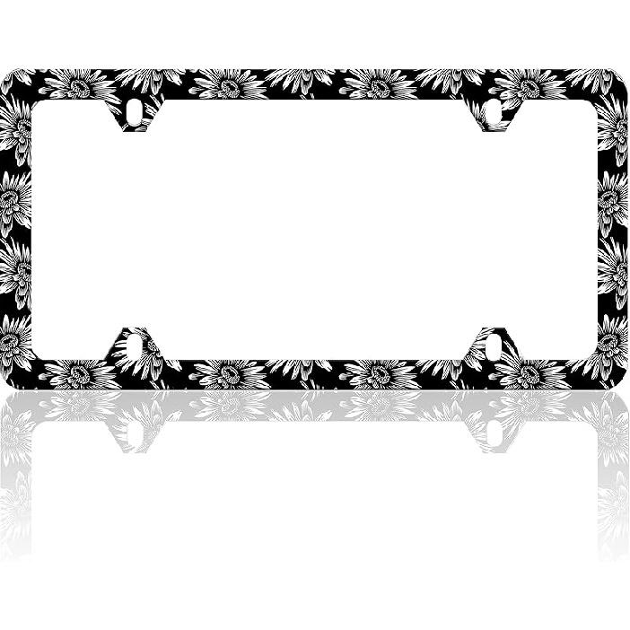 Black And White Cow Print License Plate Frame Funny Spots License Plate Frames Animal Pattern Auto Accessory Bracket Stainless Steel License Plate
