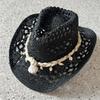 Vintage Sommer Strand Böhmischer Strohhut Muschel Damen Herren Western Cowboy Hüte Holzperlen Hohl Sonnenschutz Urlaubskappe