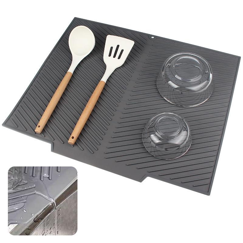 Dish Drying Mat-Silicone Drying Pad For Kitchen Counter, Non-Slip Drain Pad High-temperature Resistant Kitchen Gadget