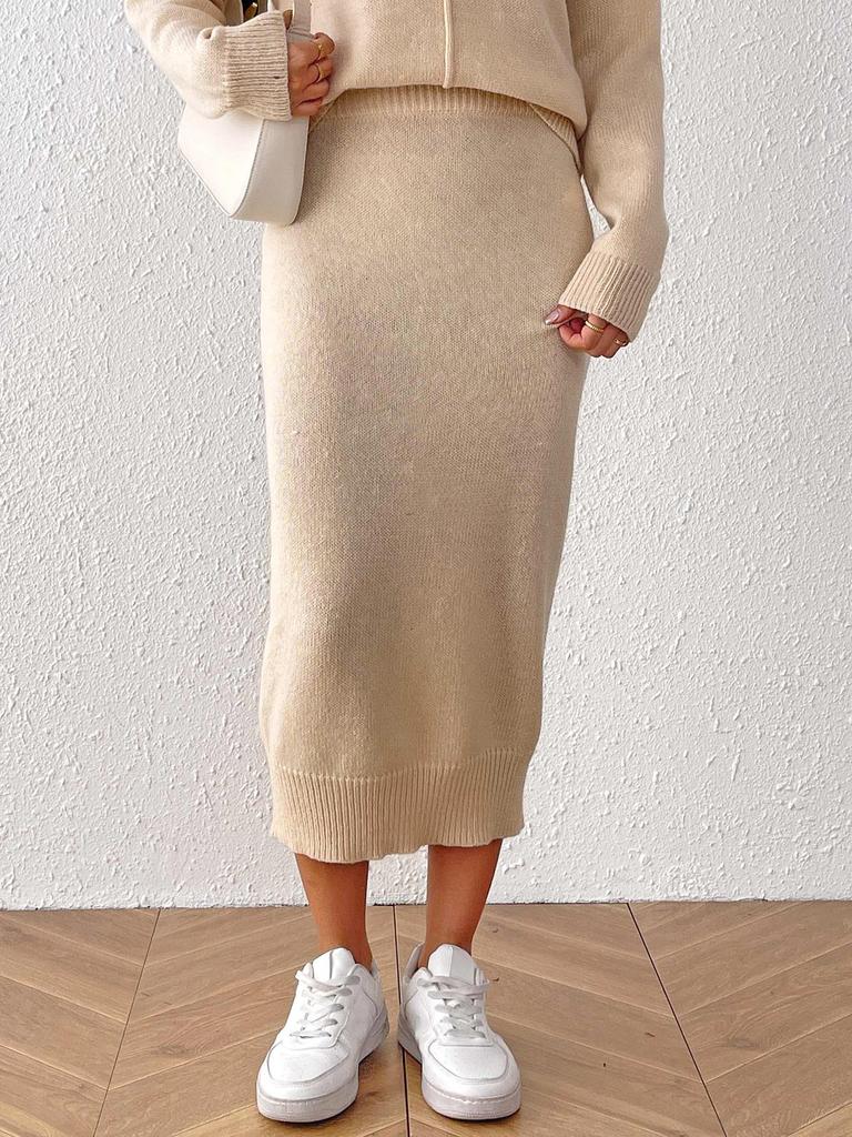 Women's casual commuter hip skirt European and American women's clothing solid color casual skirt woven medium and long sweater skirt