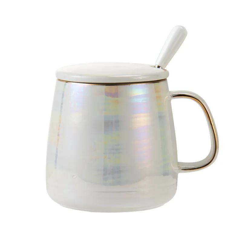 

Керамическая кружка с цветной перламутровой глазурью, кофейные чашки и кружки, кофейная кружка с крышкой, посуда для напитков, красивые чайные кружки, оригинальные пивные забавные кружки 400ml