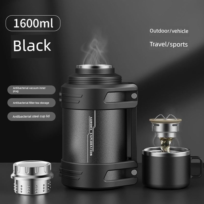 316 Stainless Steel Thermos Pot Large Capacity Thermos Cup Thermos Water Cup Water Kettle Outdoor Portable Household Thermos Bottle All Steel 316 Black 1600ml