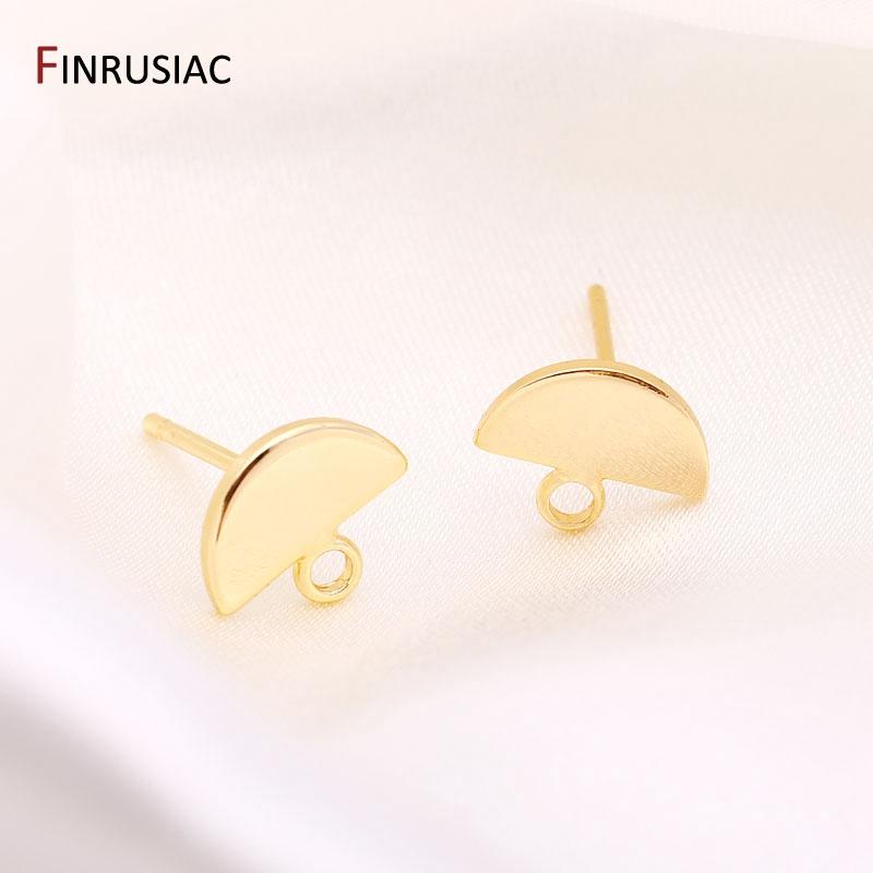 12.5mm*10mm 14K Gold Plated Brass Half-Moon Ear Stud Earrings With 3mm Close Ring DIY Earrings Making Supplies
