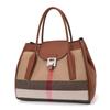 New Women's Vintage Checkered Handbag with Large Capacity Casual Versatile Canvas and Cowhide Wing Bag