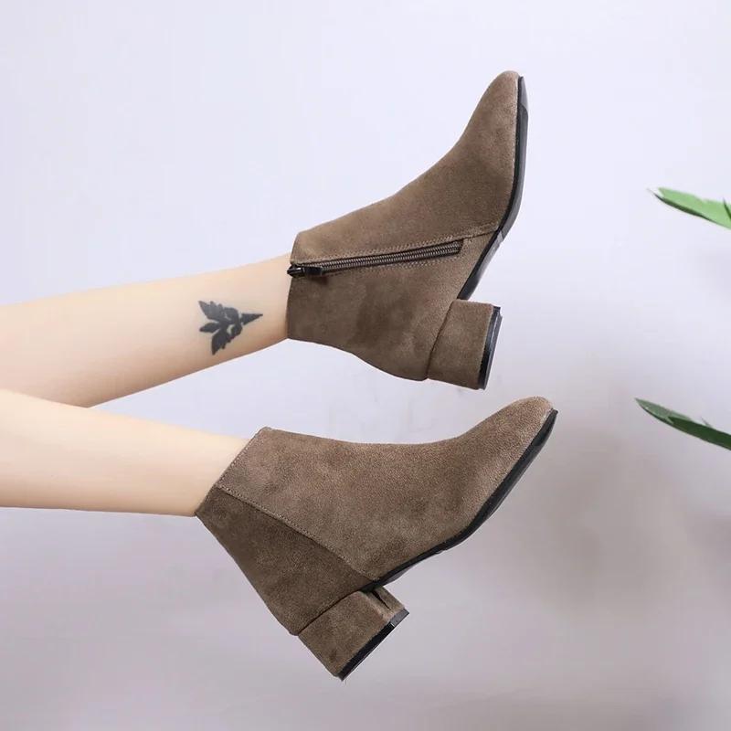 Women's Winter Boots 2025 New Suede Dress Women Warm Boots Fashion Mid-Heel Wool Warm Women's Ankle Boots