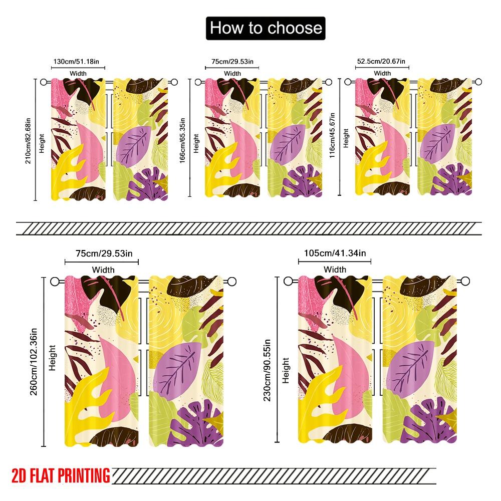2pcs,2D Plane Printing Print Curtains Colorful Leafy Swirls Polyester Easy Install (without Rod) Room Decor Perfect for Living