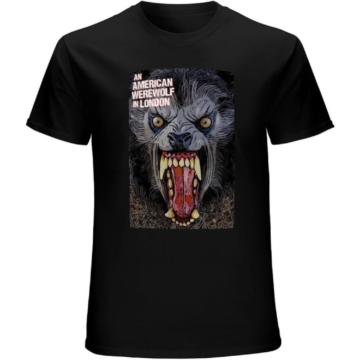 MXCAPITAL an American Werewolf in London Scary Horror Black Mens T-Shirt Graphic Unisex Tee S