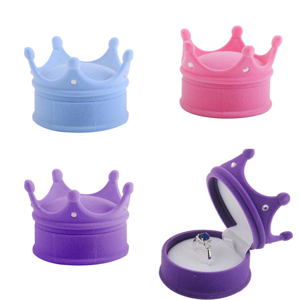 Velvet Cute Crown Shaped Ring Earrings Jewelry Display Box Organiser Storage Case Wedding Engagement