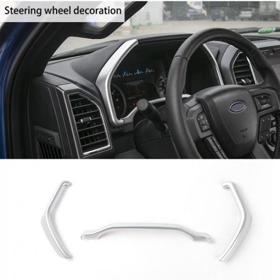 

3x Silver Dashboard Strip Trim trument Cover For Ford F150 15-20 Accessories