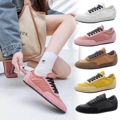 Leather Flat for Pr Home 2025 New German Training Shoes Comfortable Casual Shoes Lace-up Color Matching Forrest Gump Shoes Women's Sports Board Shoes