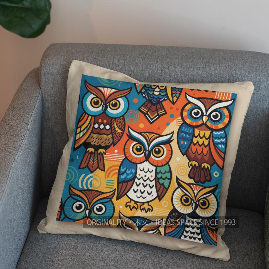 2D Colorful Owl and Tiger Patterned Pillow Covers Pattern Cushion Cover Suitable for Sofa Bedroom Car Pillow Cover
