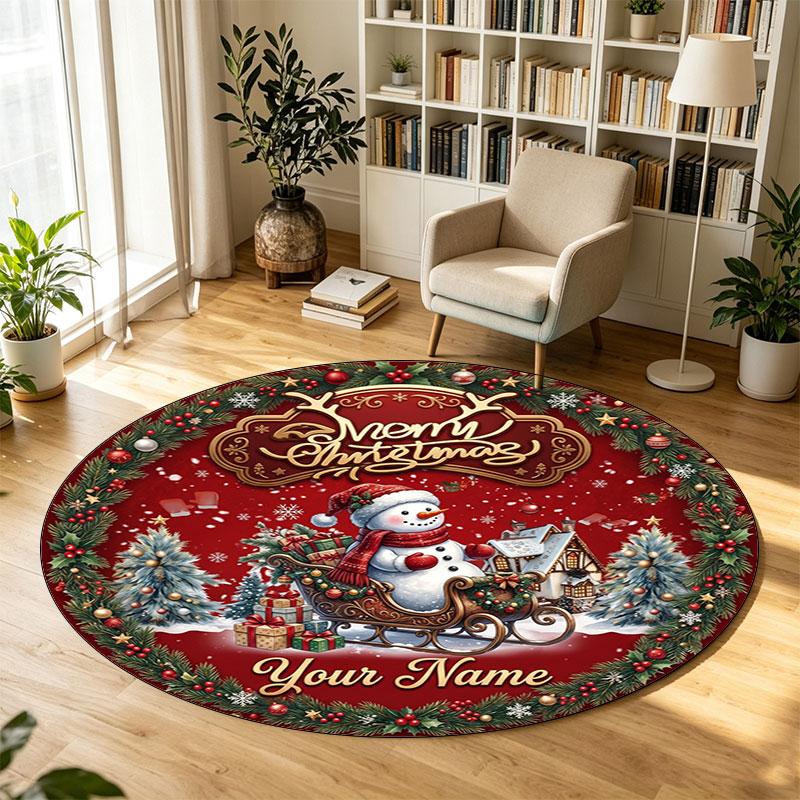 Christmas (126) Theme Circular Crystal Velvet Carpet Customized Name & Text Round Soft Floor Rug For Living Room Bedroom Decor