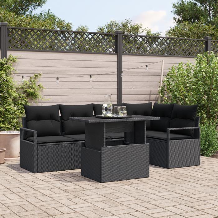 VidaXL Ensemble de Canapé de Jardin 6 Pièces avec Coussins Rattan Poly Noir 3357566