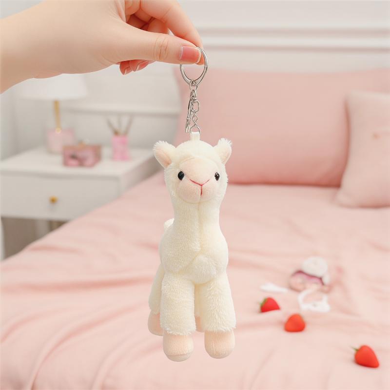 Soft Plush Alpaca Keychain Handmade Cute Stuffed Sheep Animal Pendant for Travel Bag Ornament Small Gift for Kids Students