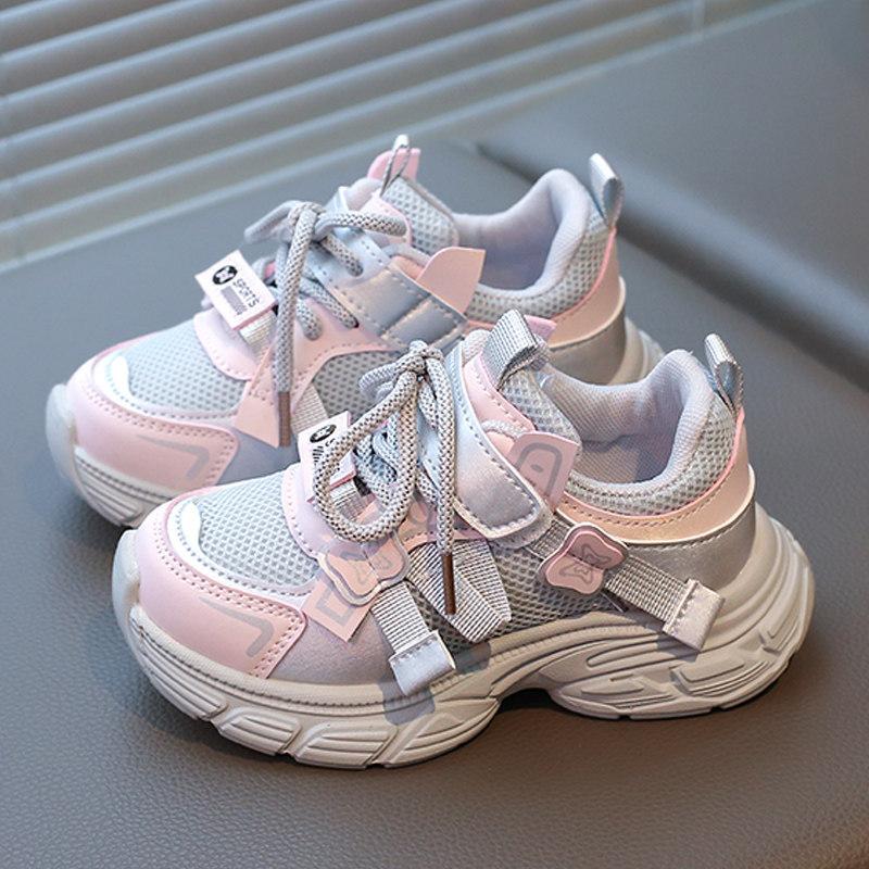 Spring Kids Sneakers Soft Sole Princess Shoes Lightweight White Shoes Fashion Dad Shoes Girls Outdoor Running Shoes