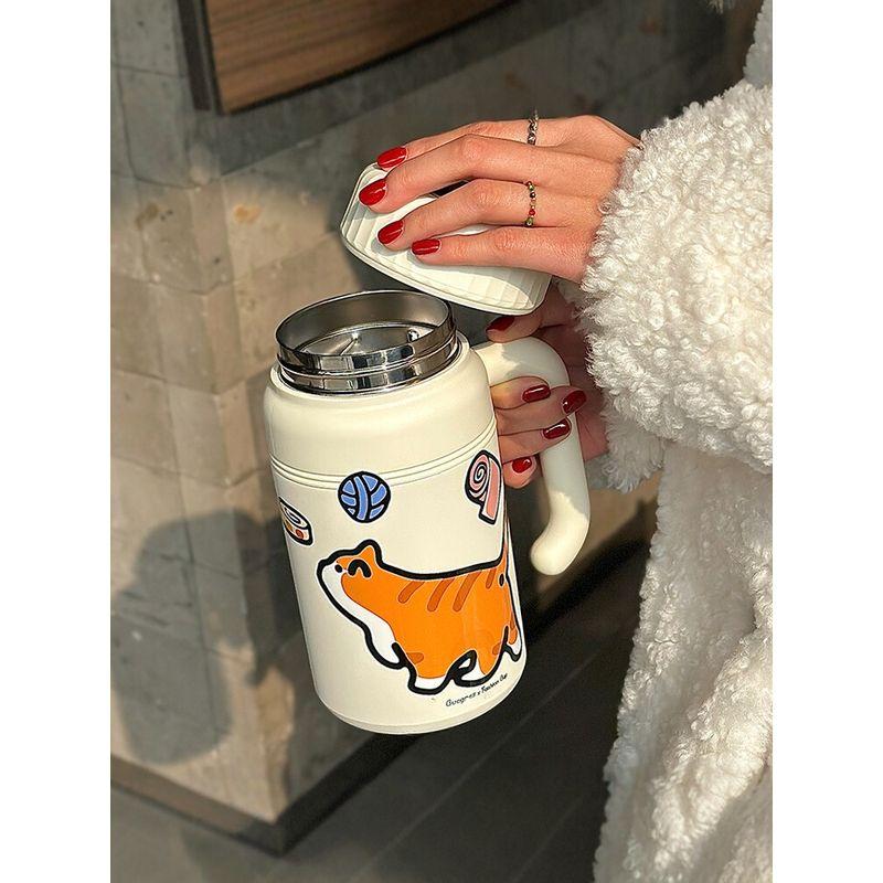 

Japanese Imported 1000ml Large Capacity Thermos Cup for Women, 316 Stainless Steel Student Water Bottle, High Aesthetic Value, Portable with Handle 2.1L