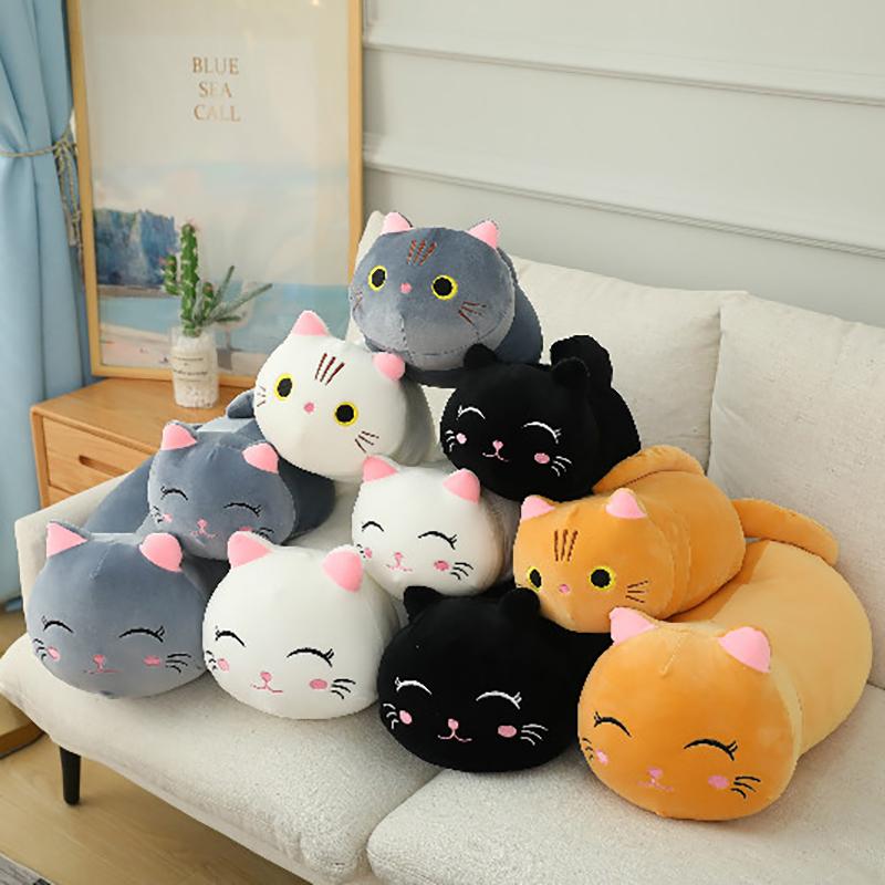 25~100cm Cat Plush Long Pillow Stuffed Cute Eyes Open Closed Cartoon Kitten Animal Sleeping Bolster Present