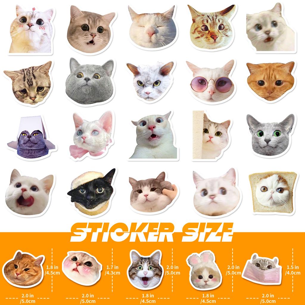 50PCS Cute Cat MEME Cartoon Animals Graffiti Stickers DIY Phone Guitar Laptop Notebook Suitcase Cup Waterproof Sticker Kids Toy