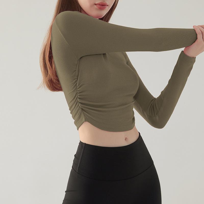 Dünne Yoga-Kleidung mit hohem Kragen für Damen, dehnbare Fitnesskleidung, Lauf-Sportoberteile, Herbst- und Winter-Unterhemd