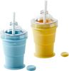 Portable Folding Ice Ball Cup 2 in 1 Silicone Ice Ball Maker Cup with Leak-resistant Lid & Straw for Travel Camping Cocktails