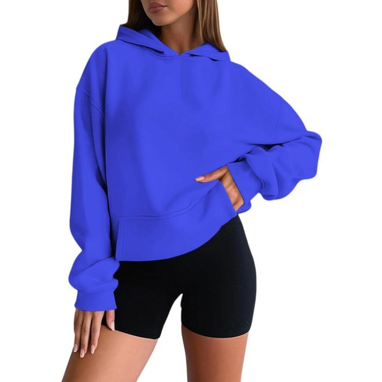 Fashion Hooded Sweatshirt for Women Oversized Drop Shoulder Long Sleeve Solid Color Sweatshirt