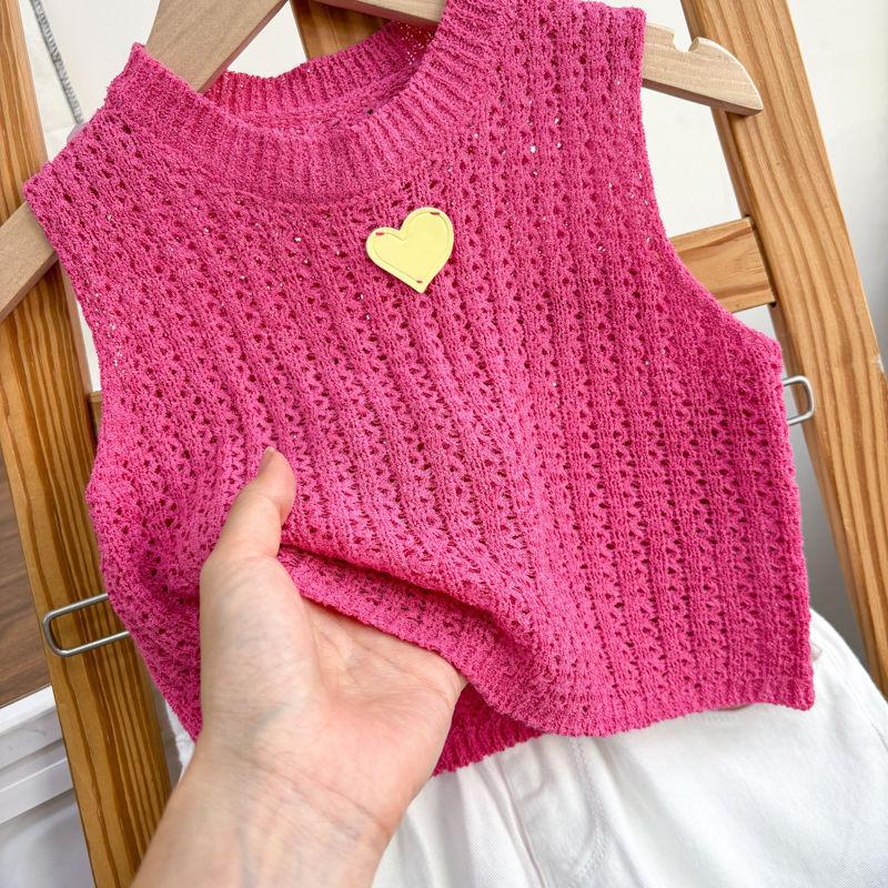 Fashionable 2024 Summer Girls Knit Ensemble With Elegant Dragon Fruit Top And Shorts