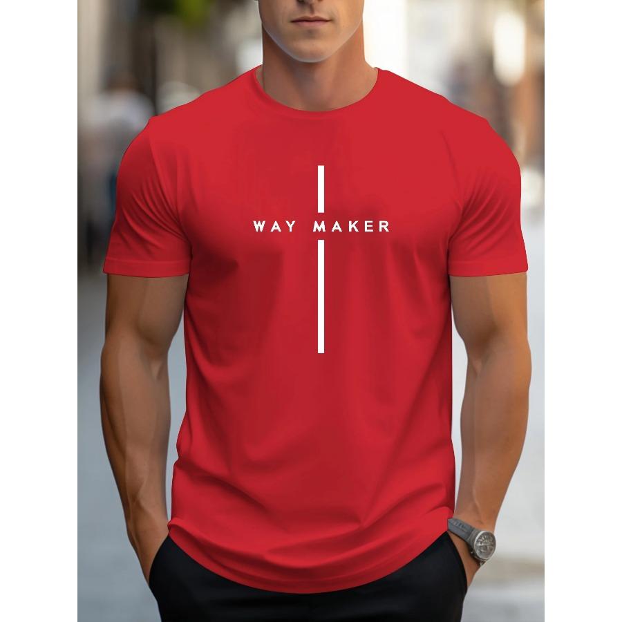cotton Men's 100% Cotton Summer Loose Size Fashionable WAY MAKER Print Slim Fit Casual Sports Round Neck Short Sleeved T-shirt Top