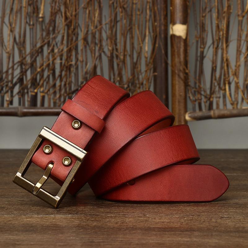 

Мужской кожаный ремень, утолщенный, из натуральной кожи растительного дубления, из натуральной кожи, с латунной пряжкой, в стиле ретро, ​​модная натуральная кожа 130cm