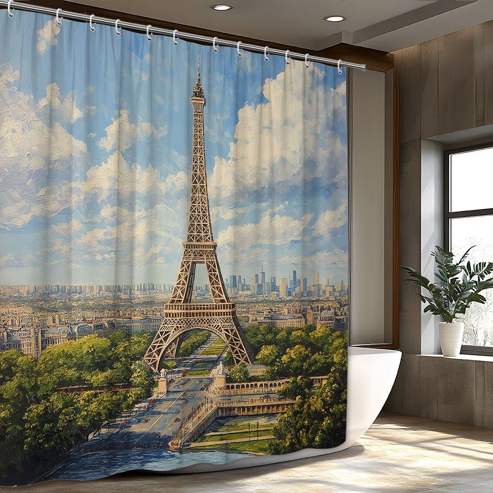 A Parisian Panorama Shower Curtain: Transform Your Bathroom into a Piece of Art with This Stunning Design Featuring the Iconic