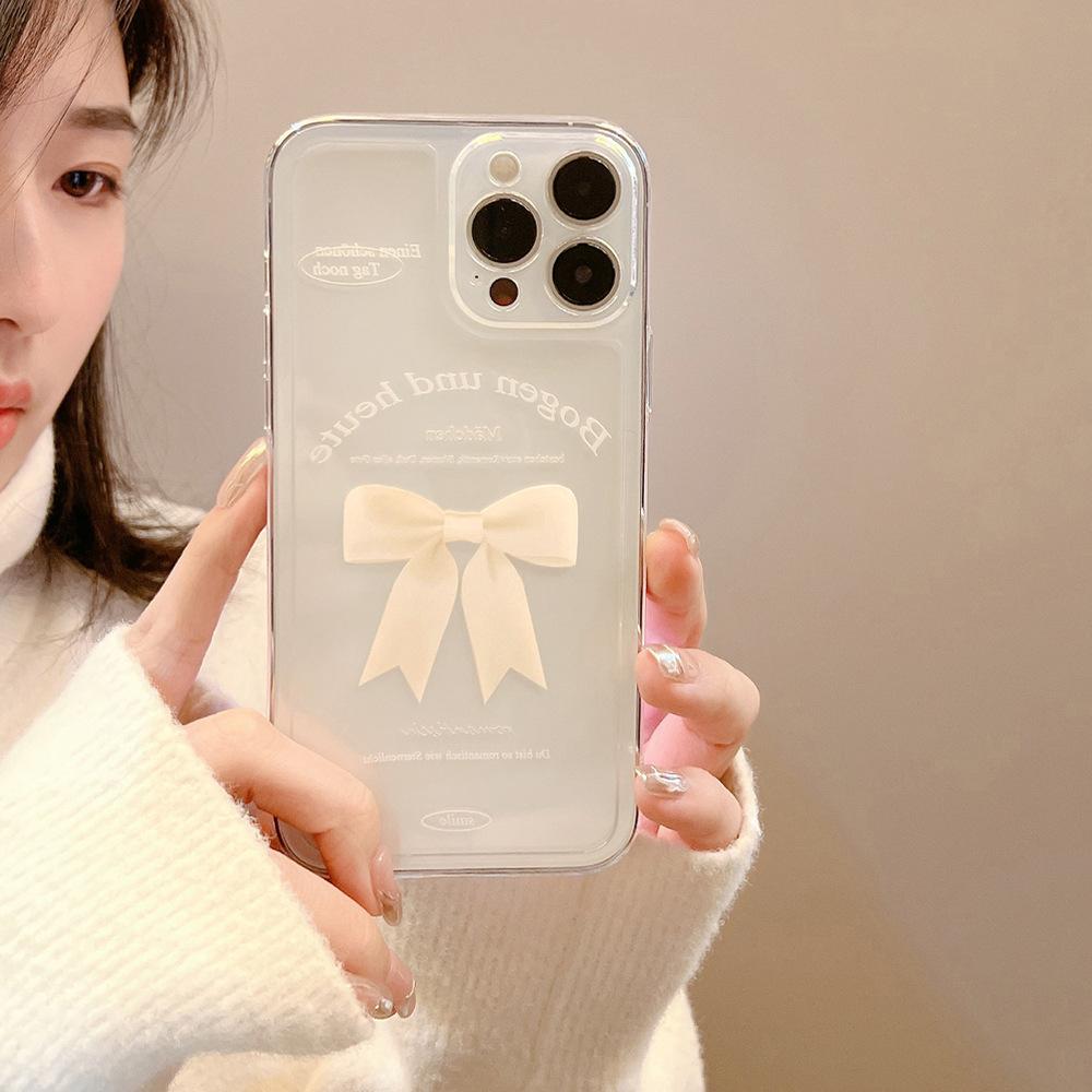 Simple White Bow Phone Case for IPhone 17 Pro Max, 16cm, Soft Case for Apple IPhone 15, 14cm, Full Coverage, High Definition, Transparent