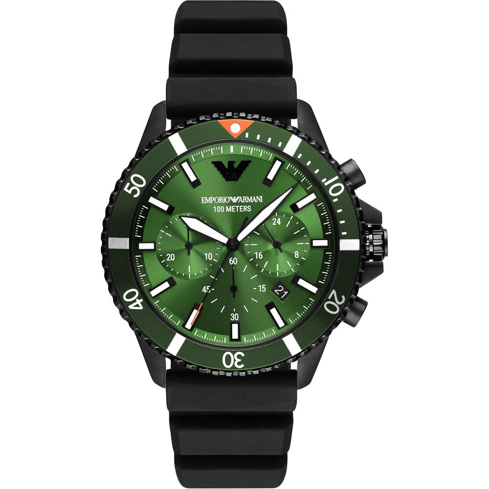 Emporio Armani Diver Green Black Silicone Men s Quartz Chronograph AR11463 Watch зелёный