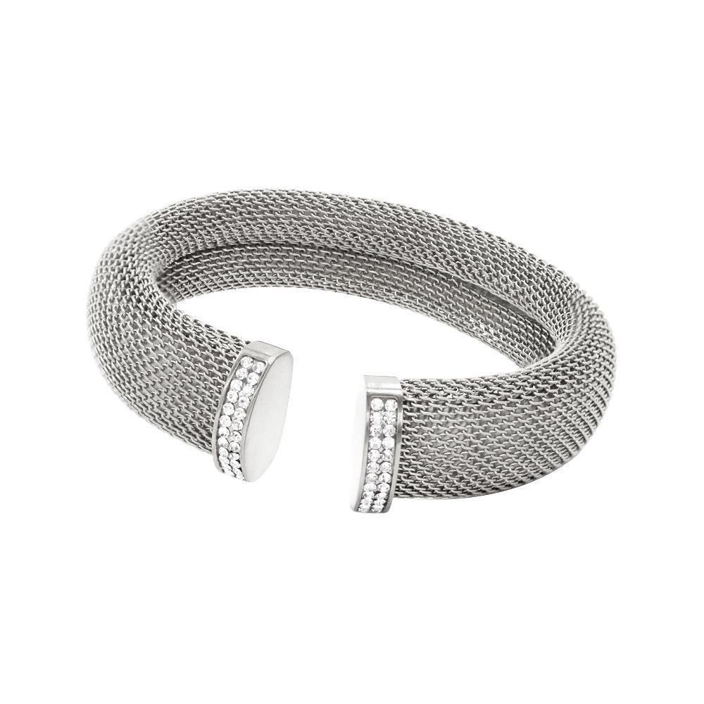 Trendy European & American Style Rhinestone-Inlaid Cuff Bracelet & Choker Mesh Zirconia Jewelry Set